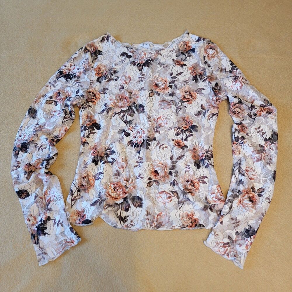 Sheer Mesh Y2K White Orange Black Floral Lace Whimsigoth Fairy Witchy Goth Top S